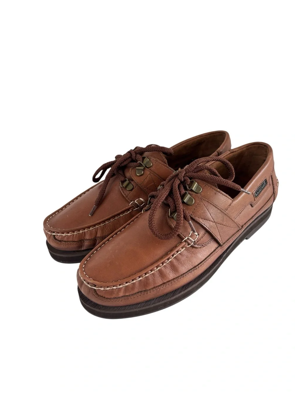 Wrangler Brown Leather Boat Shoes Mens 9.5 M Rugged Sole Crafted in Brazil NEW!